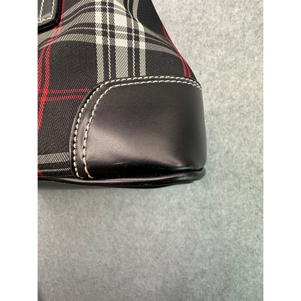 Tartan Plaid Top Handle Satchel Tote Trim Black Red - Picture 8 of 12